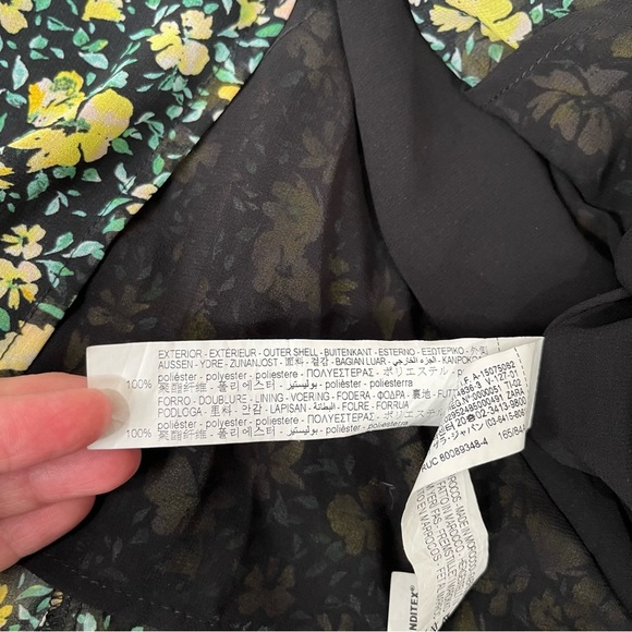 Zara Floral Print Ruched Midi Dress Ruffle Mixed Media Yellow Black Size Small - Picture 7 of 13